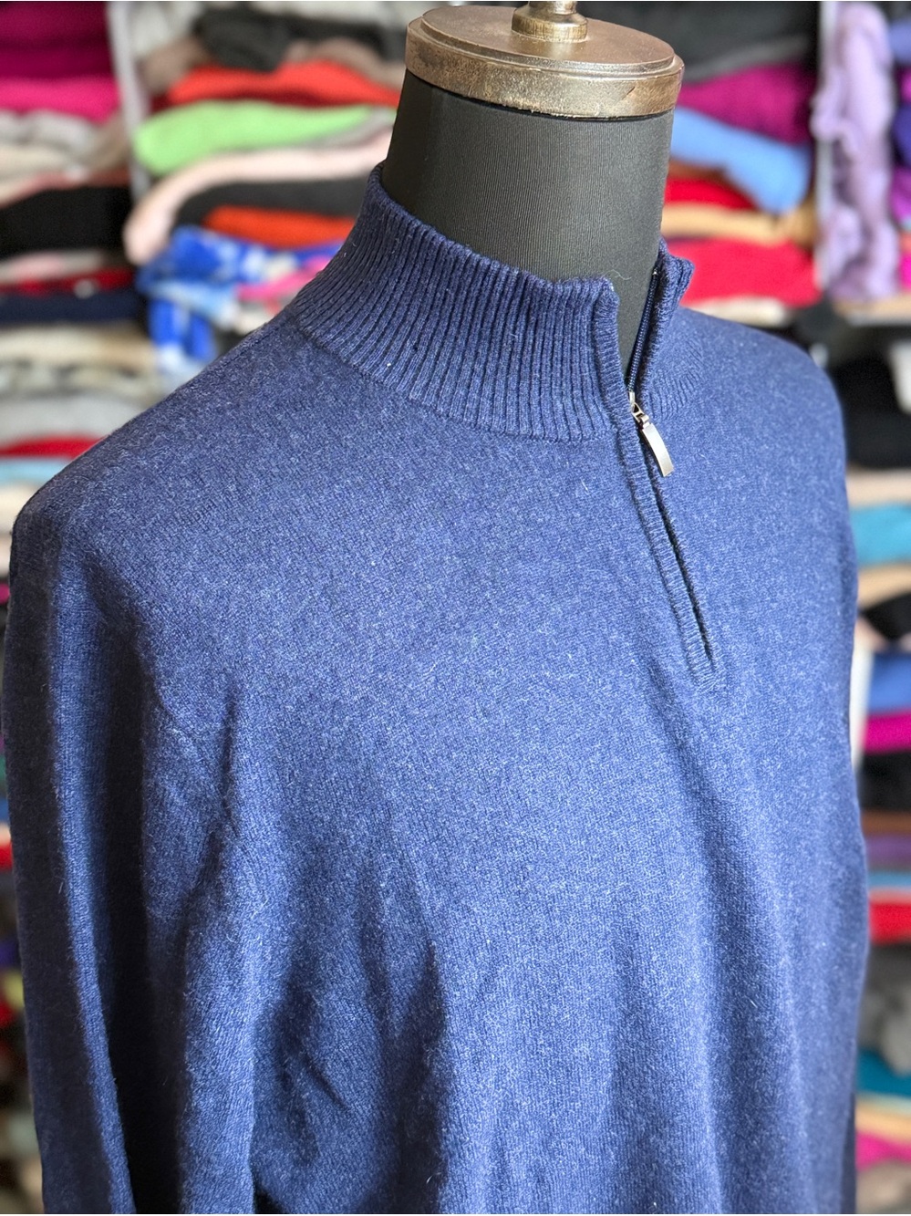 Club Room Men’s Navy Half-Zip Mock Neck Cashmere Sweater